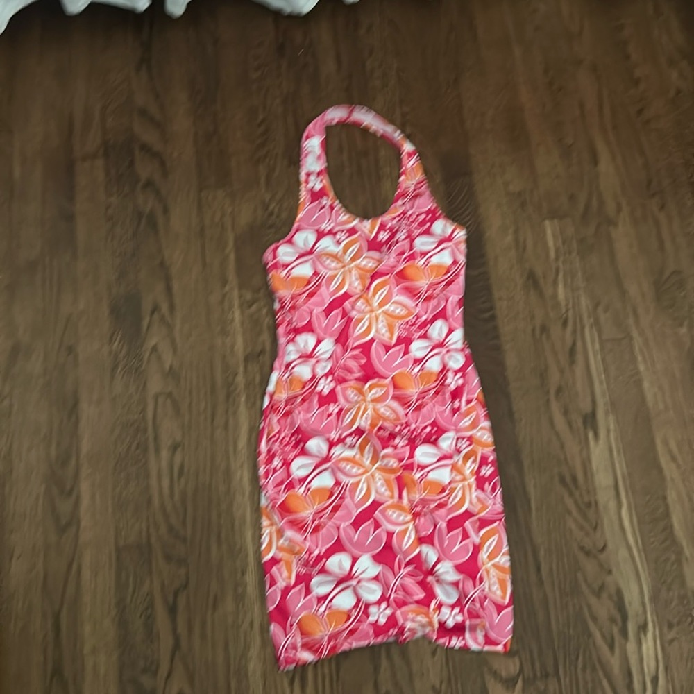 Women’s extra small flower, print halter mini dress